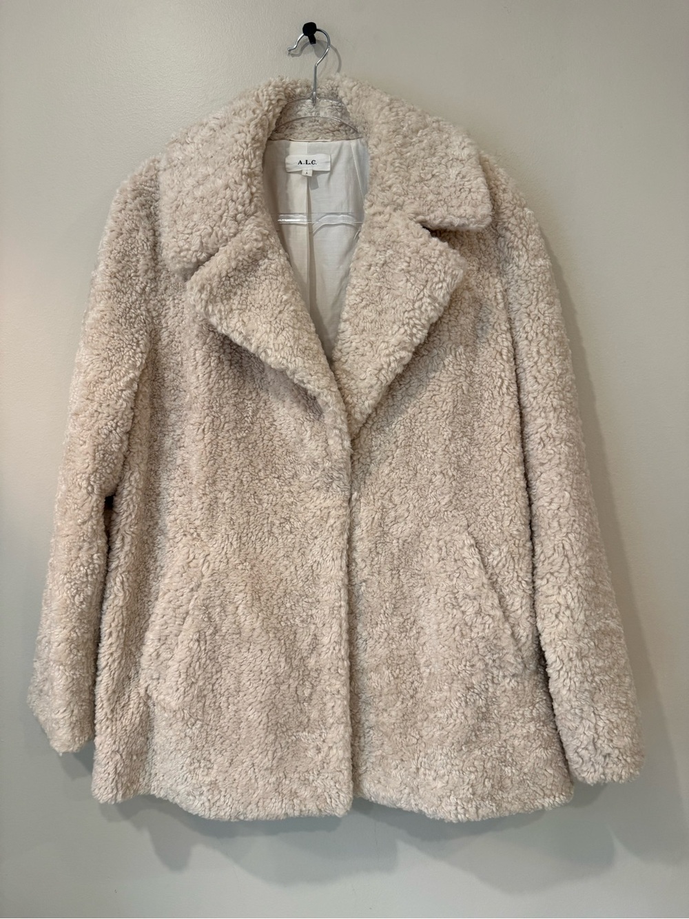 A.L.C. Stan Faux Fur Teddy Coat Cream Sherpa Jacket Size Large